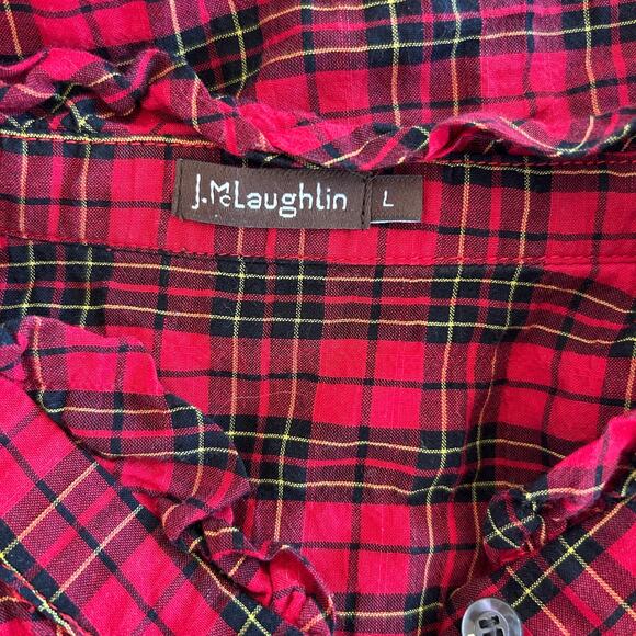 J. McLaughlin Red, Black, Yellow Tartan Plaid Button Down Size Large - Picture 6 of 6
